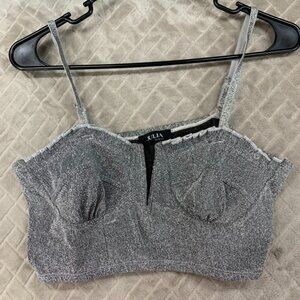 Julia By Love J Womens Crop Tank Top Junior XL Sparkly Silver Rave Club Festival